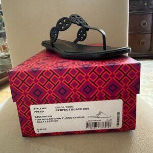 Tory Burch Leather Miller Sandal Size 6 in excellent condition.  Perfect Black